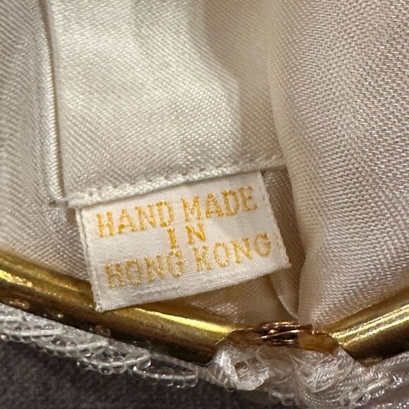 Vintage white purse, small beaded hand made, 80s vintage, wedding - Picture 14 of 16